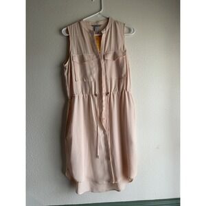 H&M Dress Pink Women Sleeveless Knee Length Pockets Drawstring Tie Waist Size 8